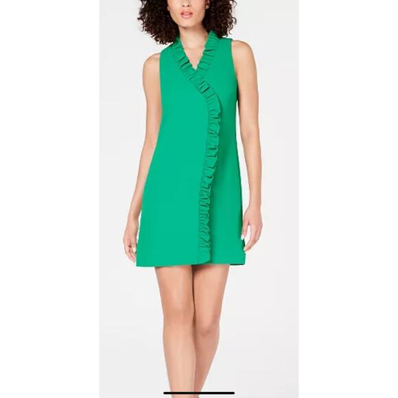 NWT Trina Turk Relaxation Ruffle Faux Wrap Women's Dress 12 Kelly Green Sheath NWT Trina Turk Relaxation Ruffle Faux Wrap Women's Dress 12 Kelly Green Sheath